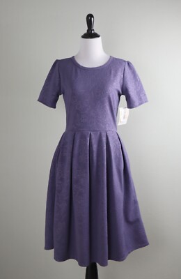LULAROE NWT Solid Purple Rose Floral Embossed Amelia A-Line Dress Size Medium