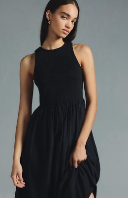 Anthropologie Daily Practice Dress Midi Women Black Casual First Light  Sz S NWT