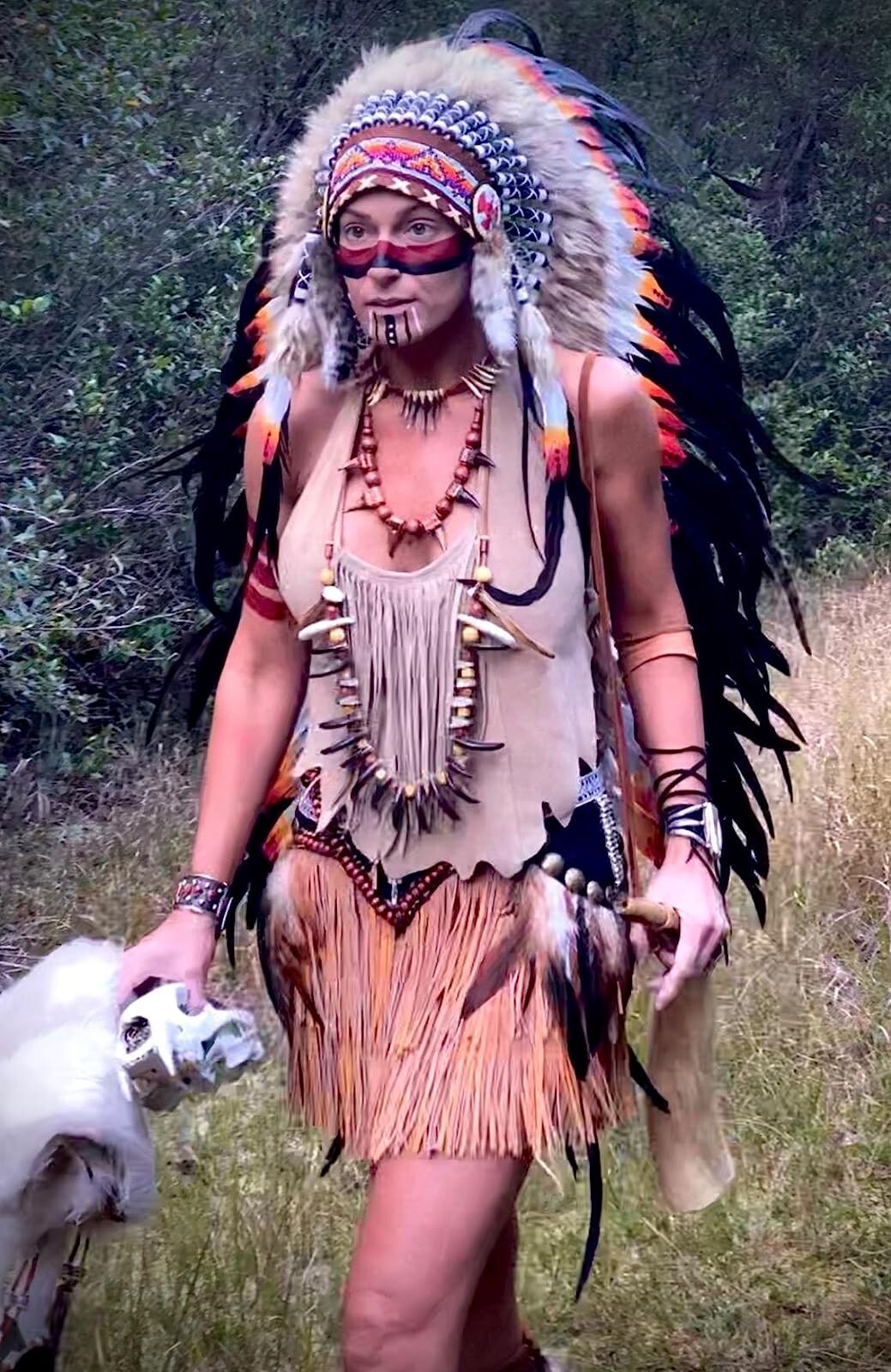 Pre-owned Handmade Native American Indian Inspired Feather Headdress Tribal Halloween Costume Props In Multi-color