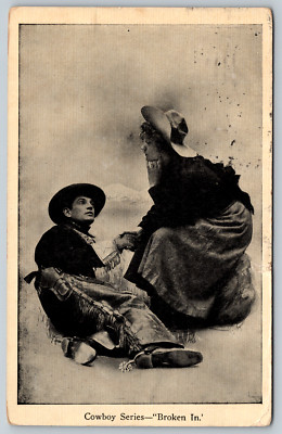 c1910s Cowboy Serise Broken In Cowgirl Antique Postcard