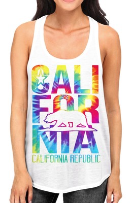 Juniors California Republic Tie Dye  White Racerback Tank Top Cali life bearB445