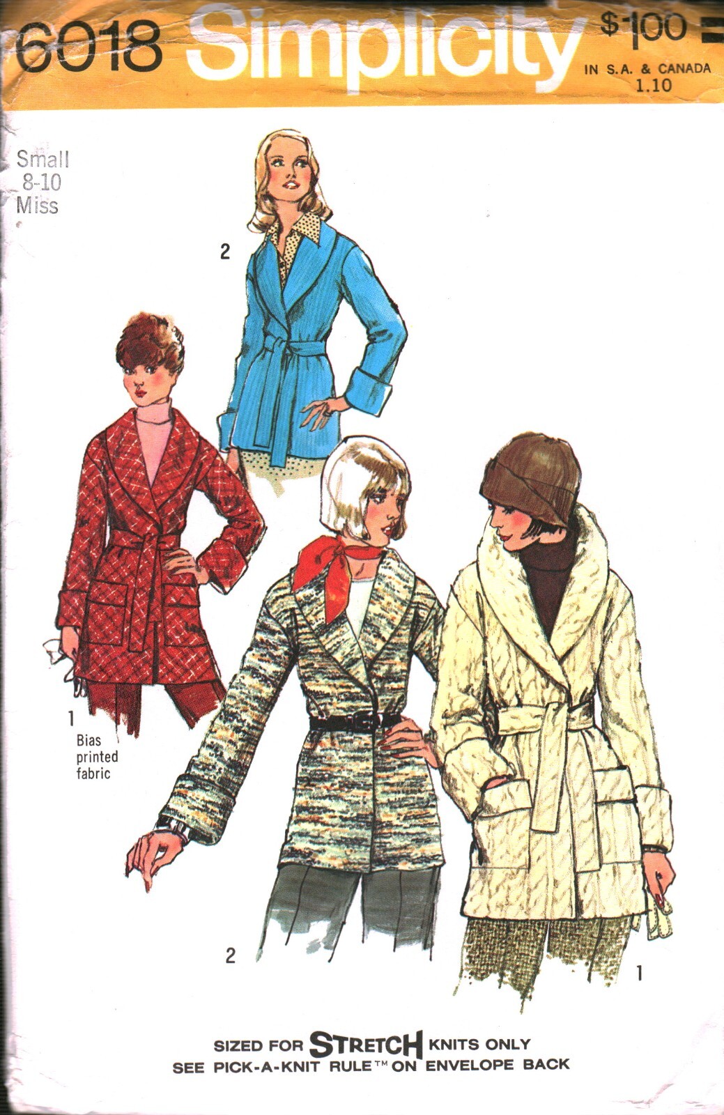 6018 Vintage Simplicity SEWING Pattern Misses 1970s Front