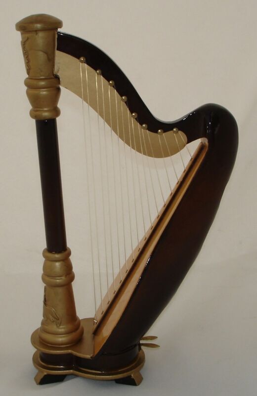Harp replica handmade collectible wooden miniature 7" w/black case(NOT PLAYABLE)