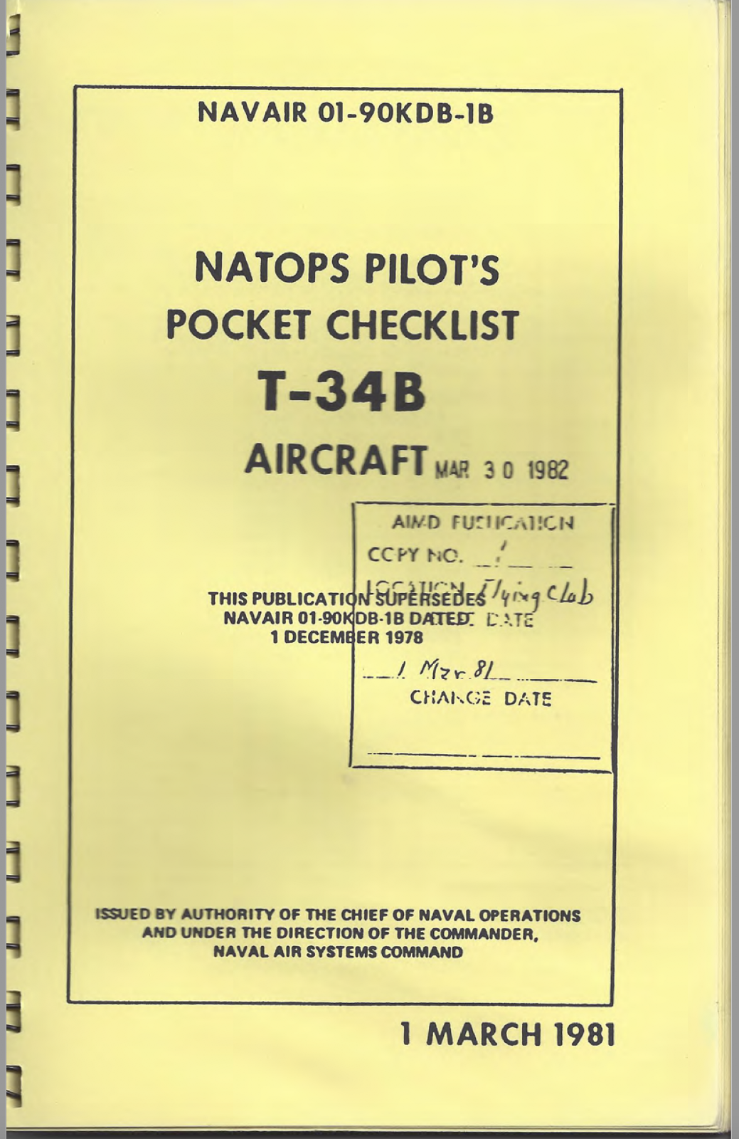 53 Page '81 Beechcraft T-34B Mentor NAVAIR-01-90KDB Pilot Checklist Manual on CD