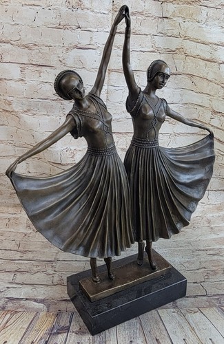 Genuine Bronze Twin Dancer Sculpture by Chiparus  Handmade Art Deco Statue