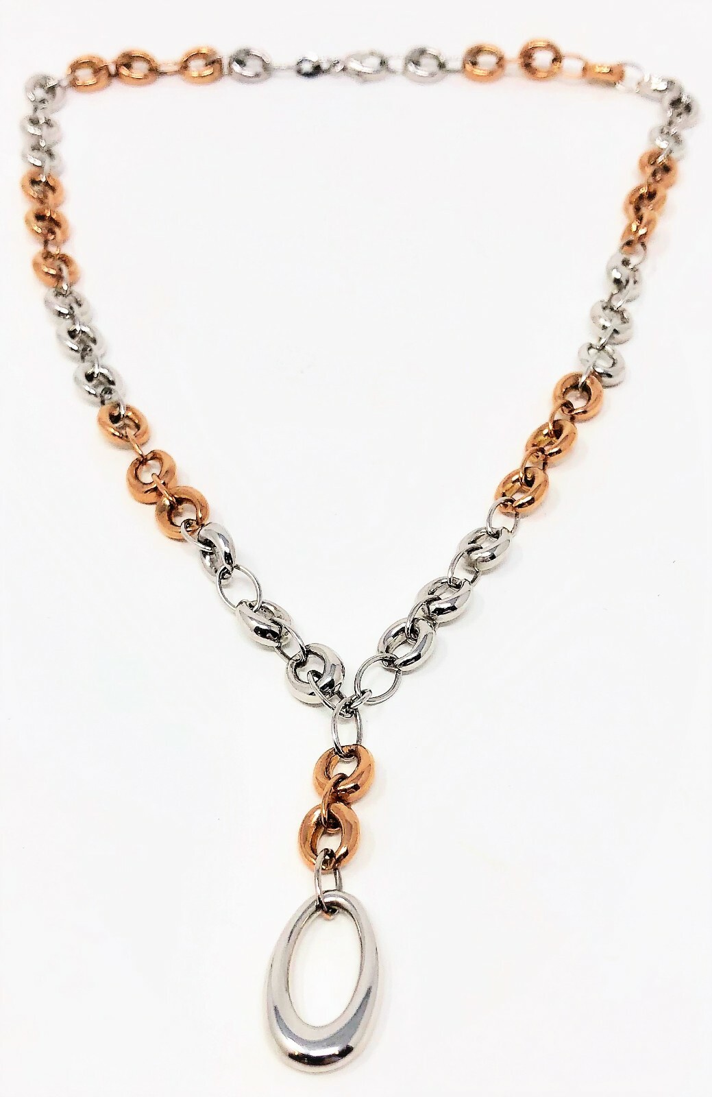 Pre-owned Milros - Milan Italy Women's 14kt Gold Pendant Necklace Two-tone 18'', 7mm Links 20 Grams - In Yellow White Pink