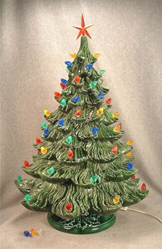 Vintage Nowell Mold 3 Piece 23 Inch Tall Green Ceramic Christmas Tree Lg. Lights