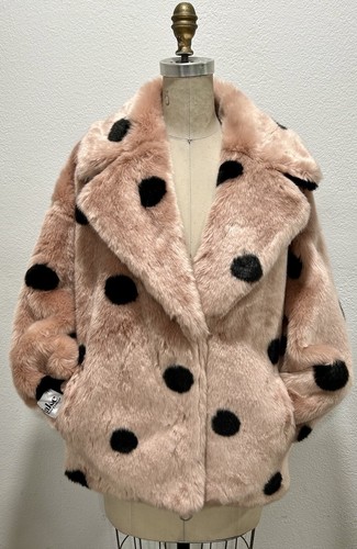 Jakke Faux Fur Coat~Pink & Black Polka Dot~US Size 6
