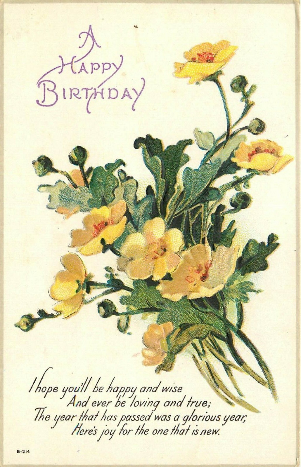 Antique Embossed DB Postcard K035 Happy Birthday Yellow