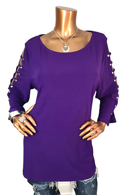 Love Scarlett 2X Plus Top NWT $48 Stretch Purple Cut Out Cold Sleeves Blouse 3/4