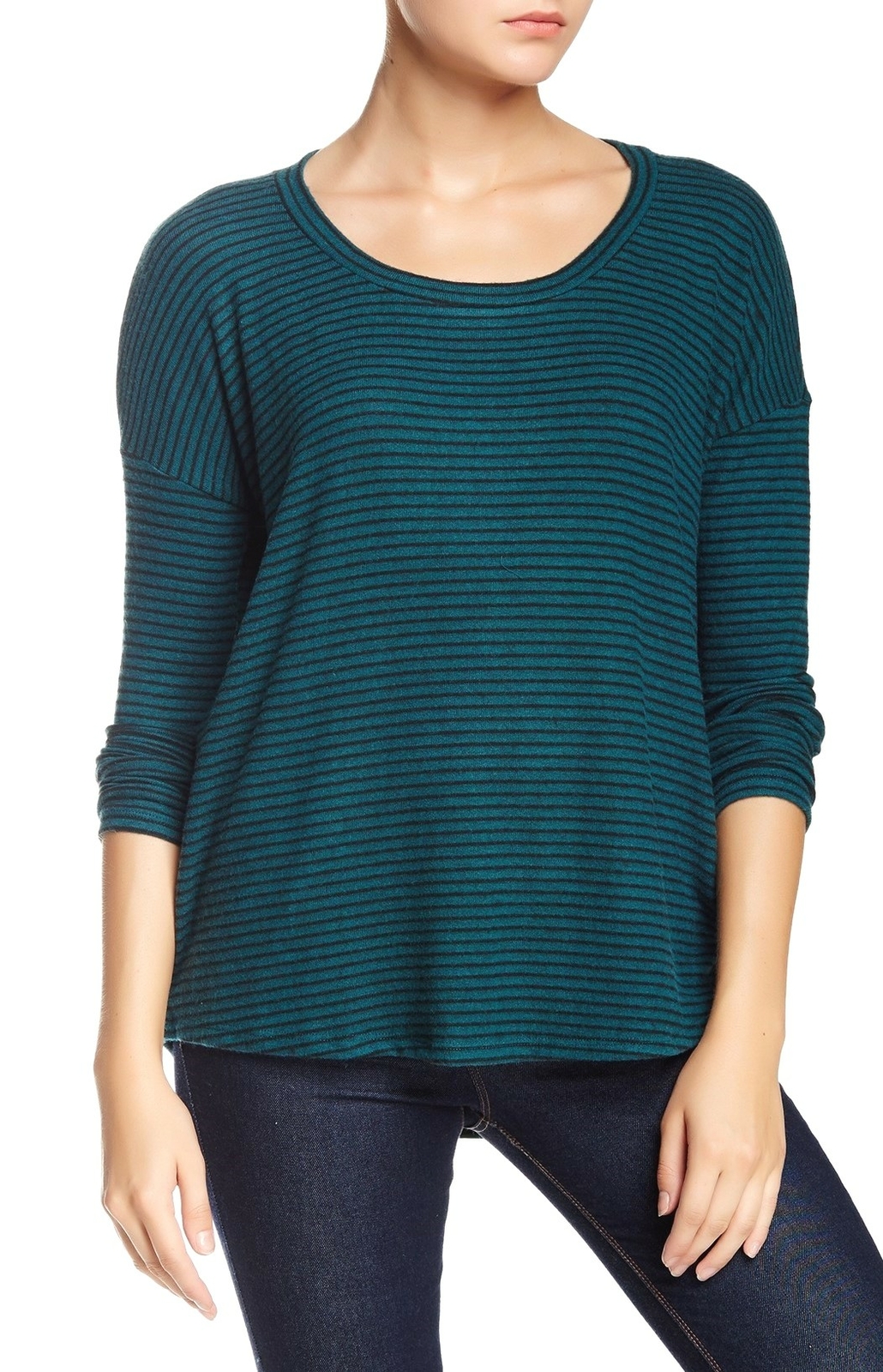 HARLOWE & GRAHAM 132793 Womens Green & Black Stripe Pullover Sweater Sz Medium