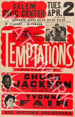 The Temptations - Salem Civic Center - 1968 Vintage Music Poster