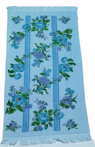 Vintage Bath Towel Cannon Floral Blue Purple Periwinkle