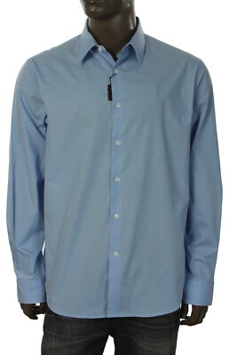 New Mens Perry Ellis Powder Blue Solid Button Front Long Sleeve Shirt XXL