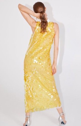 Pre-owned Zara Rare Xs  Limited Edition Sequin Midi Dress Gown Shirt Prom Formal In Yellow