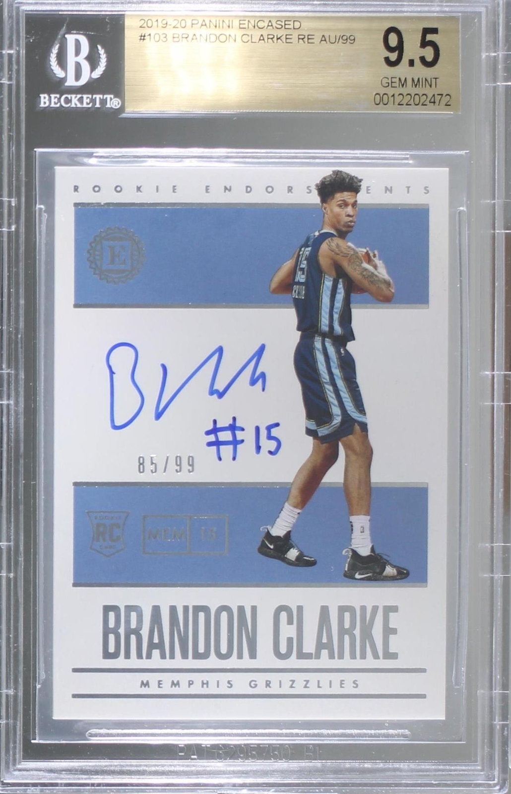 2019-20 Panini Encased - Rookie Endorsements #103 Brandon Clarke /99 (AU, RC)