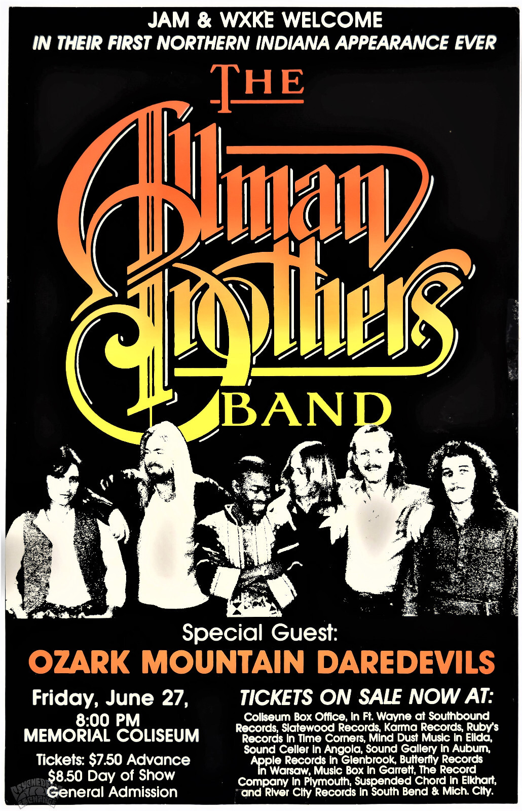 allman brothers band ビンテージコンサートポスター The Allman Brothers Band Vintage Concert Vintage Ticket from
