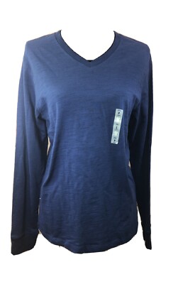 Old Navy Women's Relaxed Fitsz S Blue Slub V-Neck Heathered Long Slv T-Shirt Top