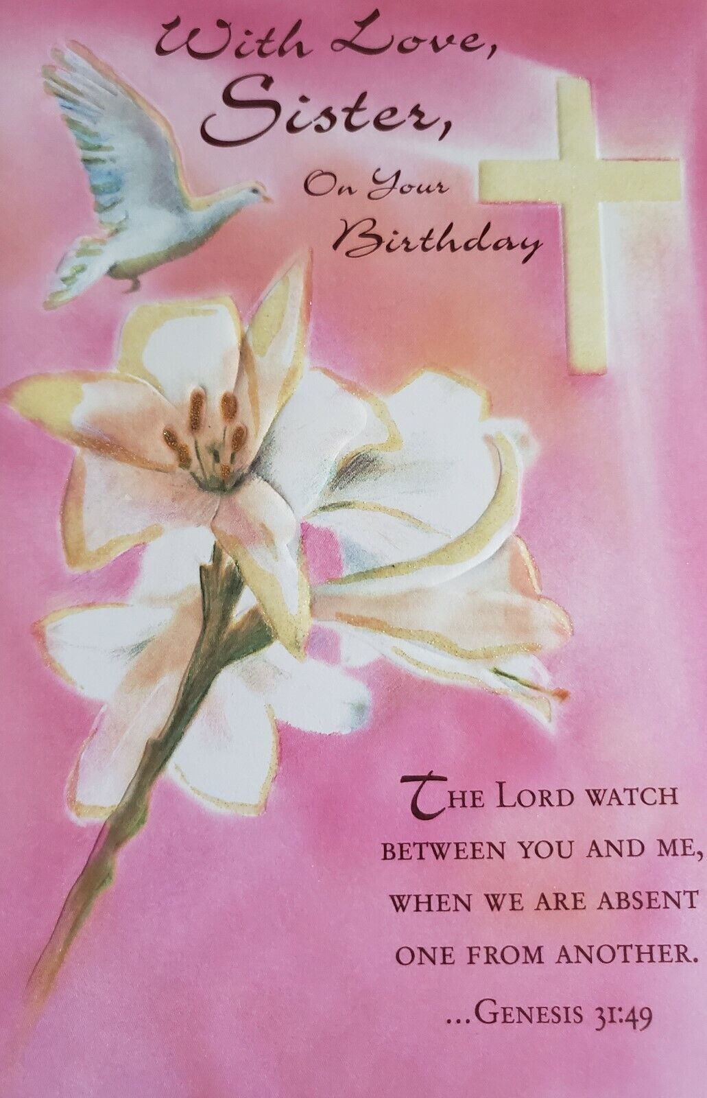 'With Love, Sister, on your Birthday w Genesis 31:49' birthday greeting card