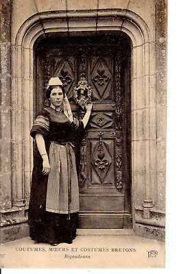Over 100 year old Original Vintage Postcard lady local costume Brittany France