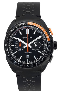 Pre-owned Bulova Racer Chronograph Tachymeter Black Dial Quartz 98b428 100m Mens Watch