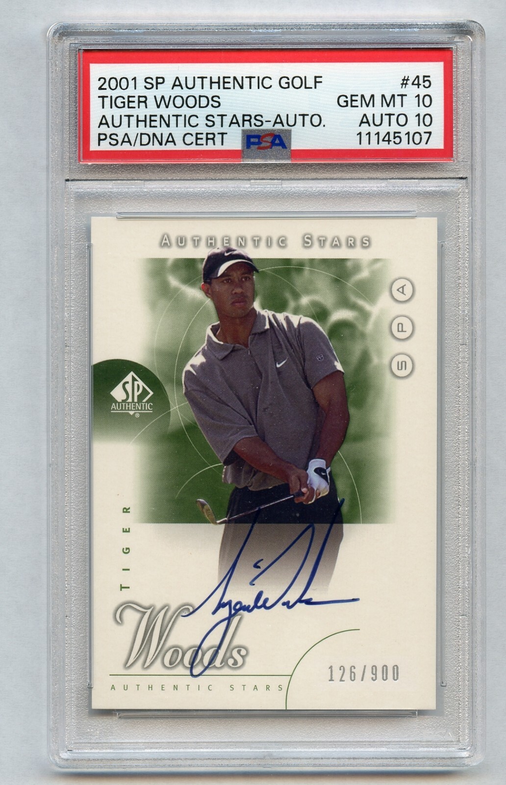 TIGER WOODS 2001 SP AUTHENTIC Rookie Autograph /900 GOLF PSA