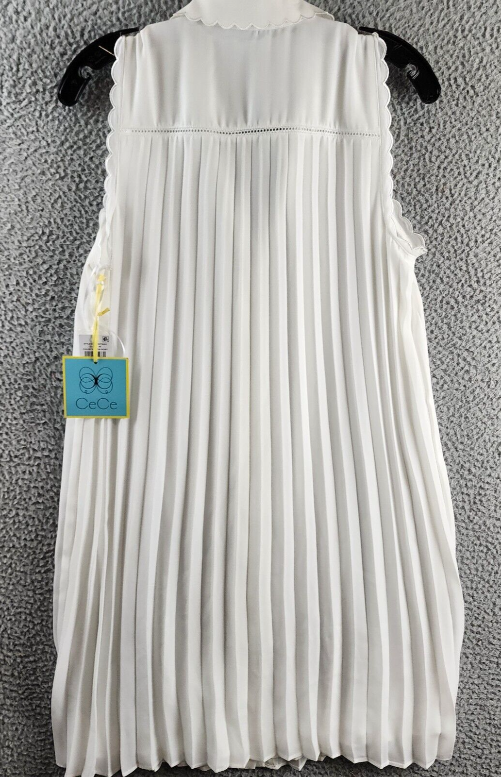 CeCe Pleated Scallop-Trim Button-Up Dress Women's S New Ivory Button Closure~ - Picture 12 of 13