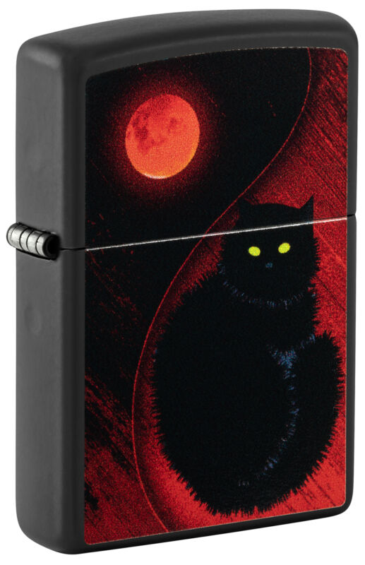 Zippo Black Cat Design Black Matte Windproof Lighter, 48453