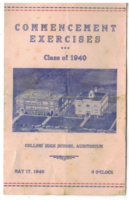 COLLINS IOWA 1940 HIGH SCHOOL COMMENCEMENT PROGRAM GRADUATION BUILDINGS PICTURE