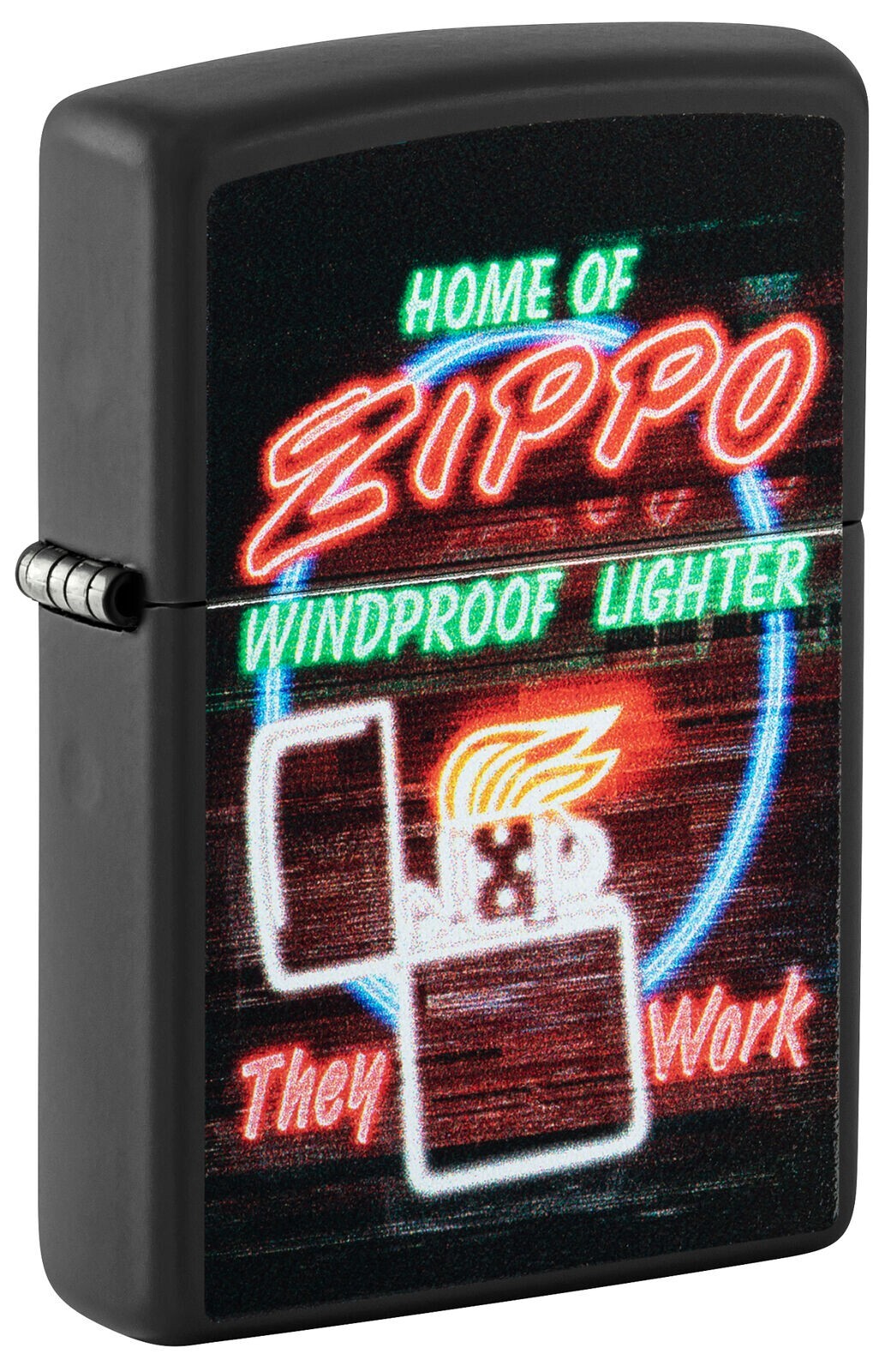 Zippo 48455, черная матовая ветрозащитная зажигалка Neon Sign Design
