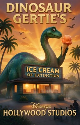 Dinosaur Gertie's Ice Cream Hollywood Studios Vintage Travel Wall Art Poster