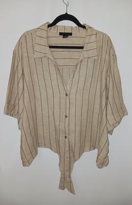 Sanctuary Shirt Linen Blend Ocean Women's 3x Tie Marina Stripe Collared Vneck 