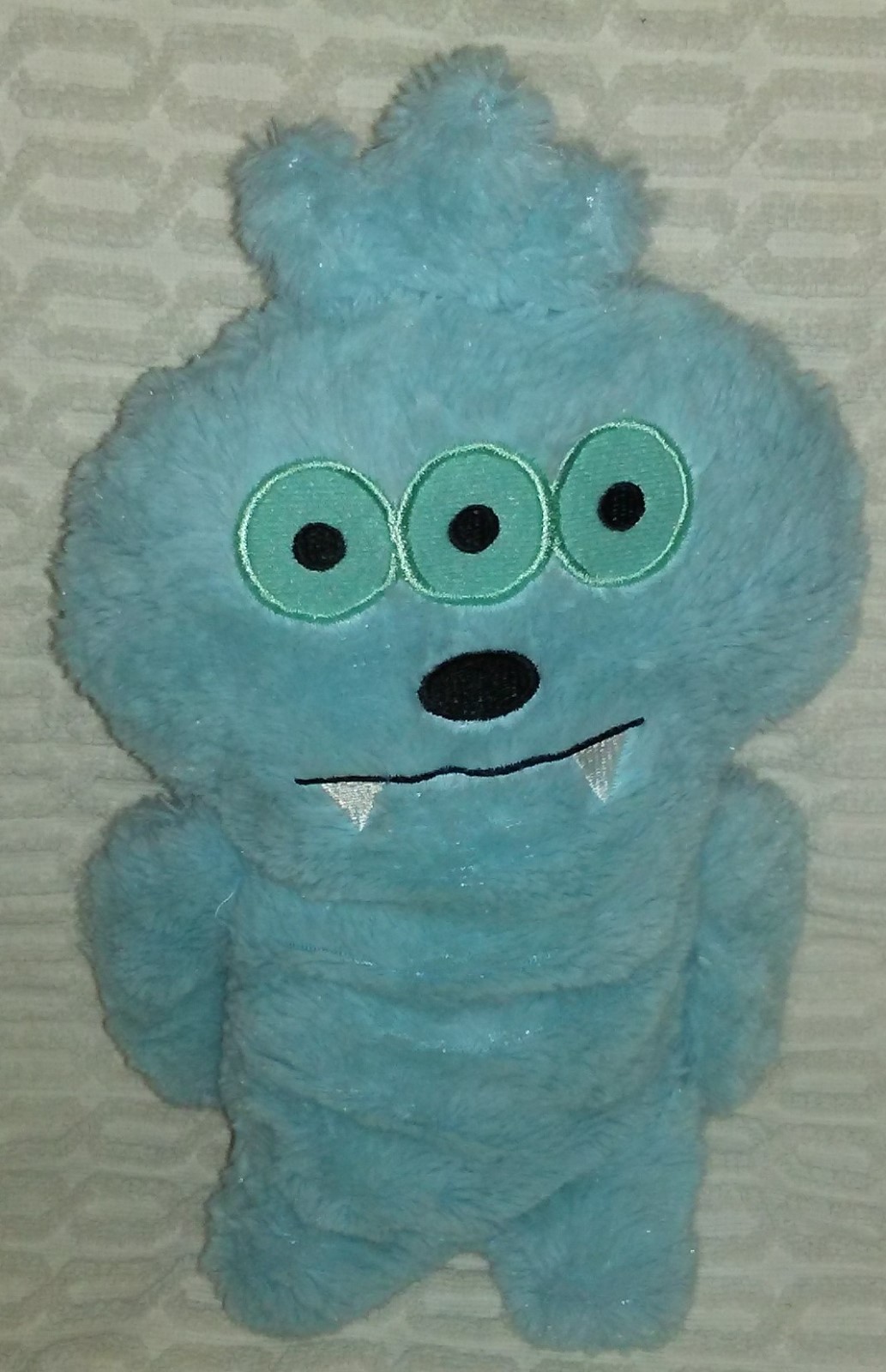 14”National Prize & Toy Light Blue Three Eyed Fanged Fluffy Soft Monster Plush