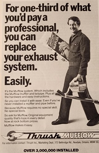 eBay listing image for 1983 Vintage Print Ad Thrush Mufflow Replace Exhause system easily 1/3rd cost