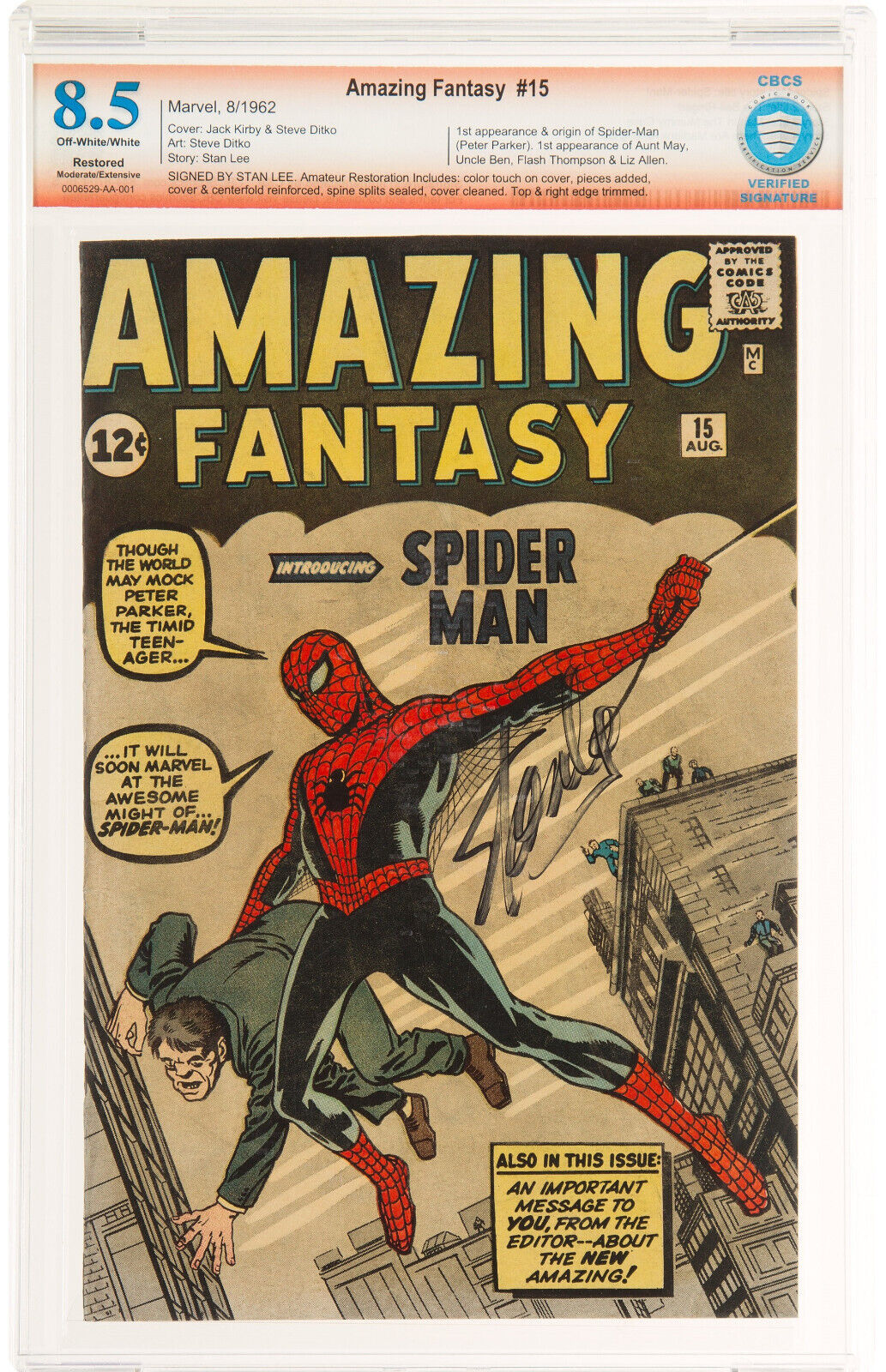 Amazing Fantasy #15 CBCS 8.5 R 1st Spider-man! Stan Lee Signed Free CGC Mylar cm | eBay Amazing Fantasy #15 CBCS 8.5 R 1st Spider-man! Stan Lee Signed Free CGC Mylar cm | eBay