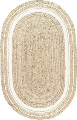 Oval Rug Jute Carpet Mat Area Rug Natural Handmade Braided Rustic Look