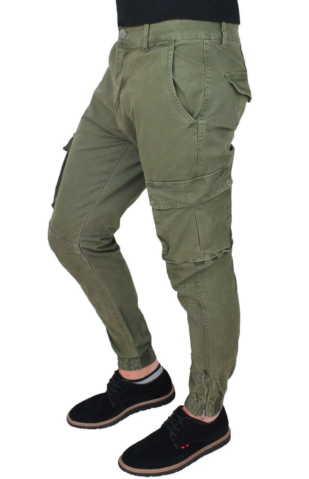 PANTALONE UOMO CARGO VERDE MILITARE SLIM FIT JEANS TASCHE LATERALI da 42 a  58 60