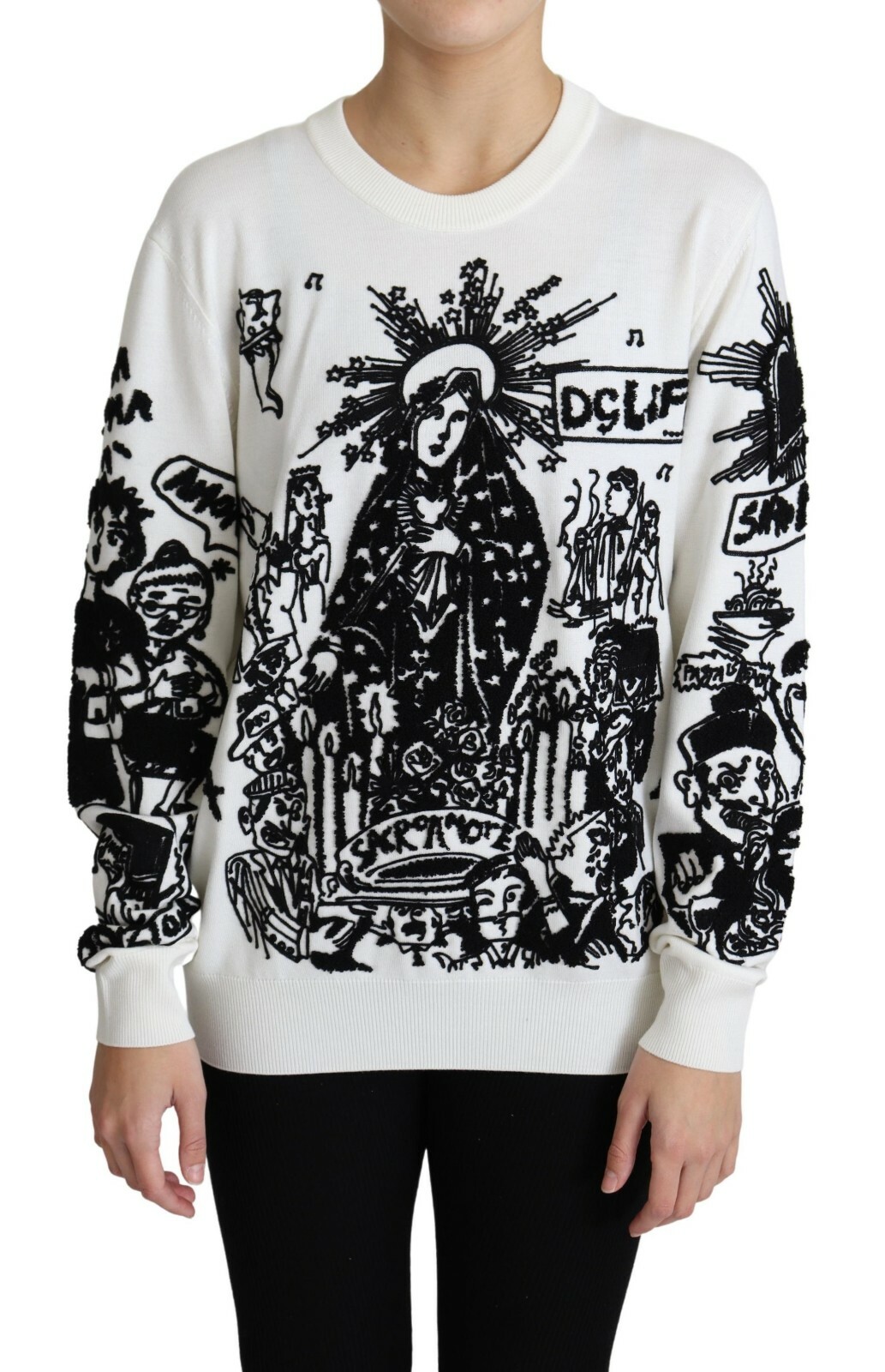 

DOLCE - GABBANA Свитер, белый шерстяной пуловер с вышивкой граффити IT40/US6/ $2200