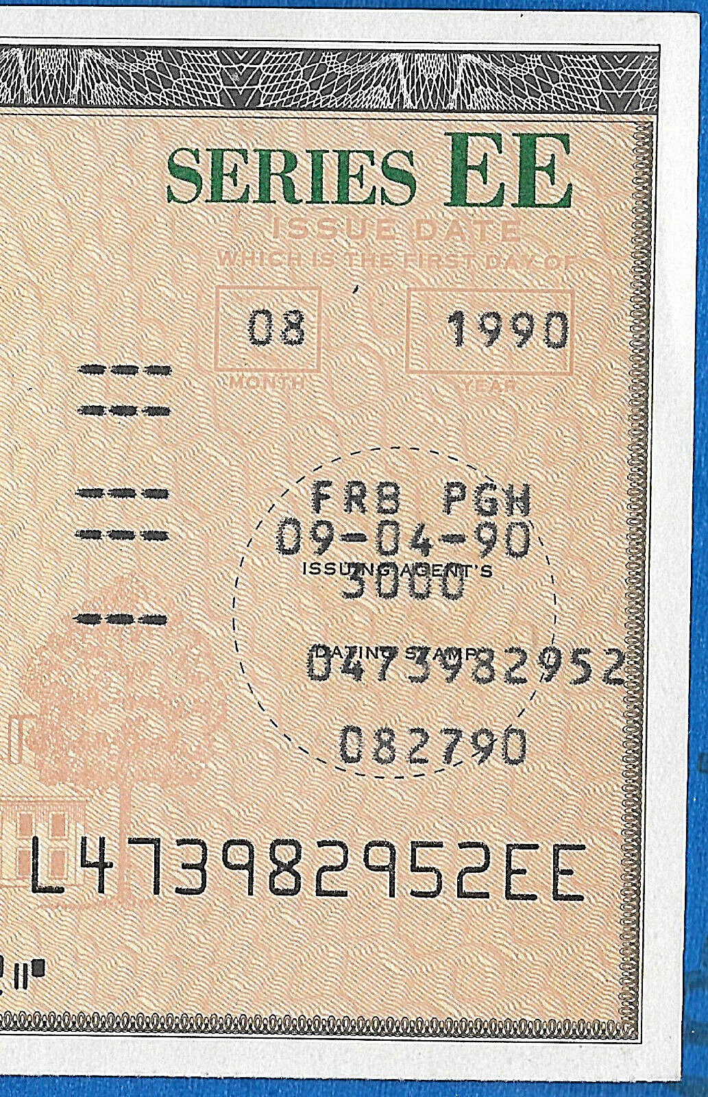 US SAVING BOND  JEFFERSON 08 1990 $50.00  SERIES EE  UNCANCELLED