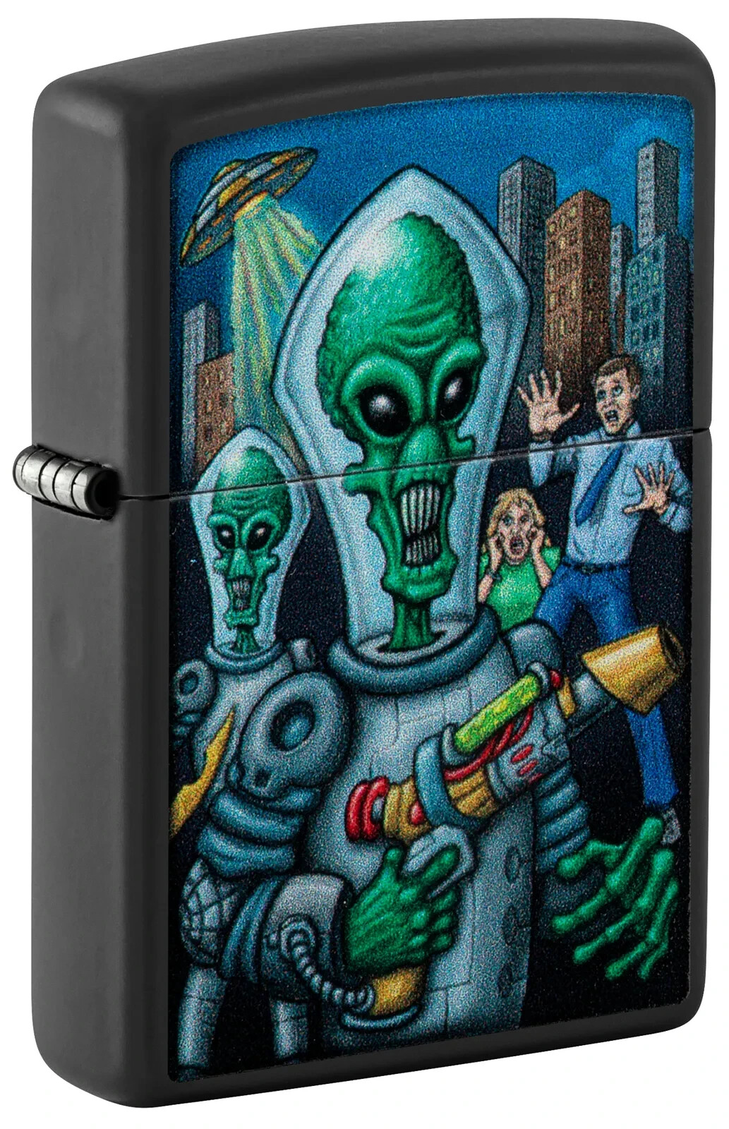 Zippo 46250, Двухсторонняя зажигалка с изображением Инопланетной атаки, Черная матовая зажигалка, НОВАЯ