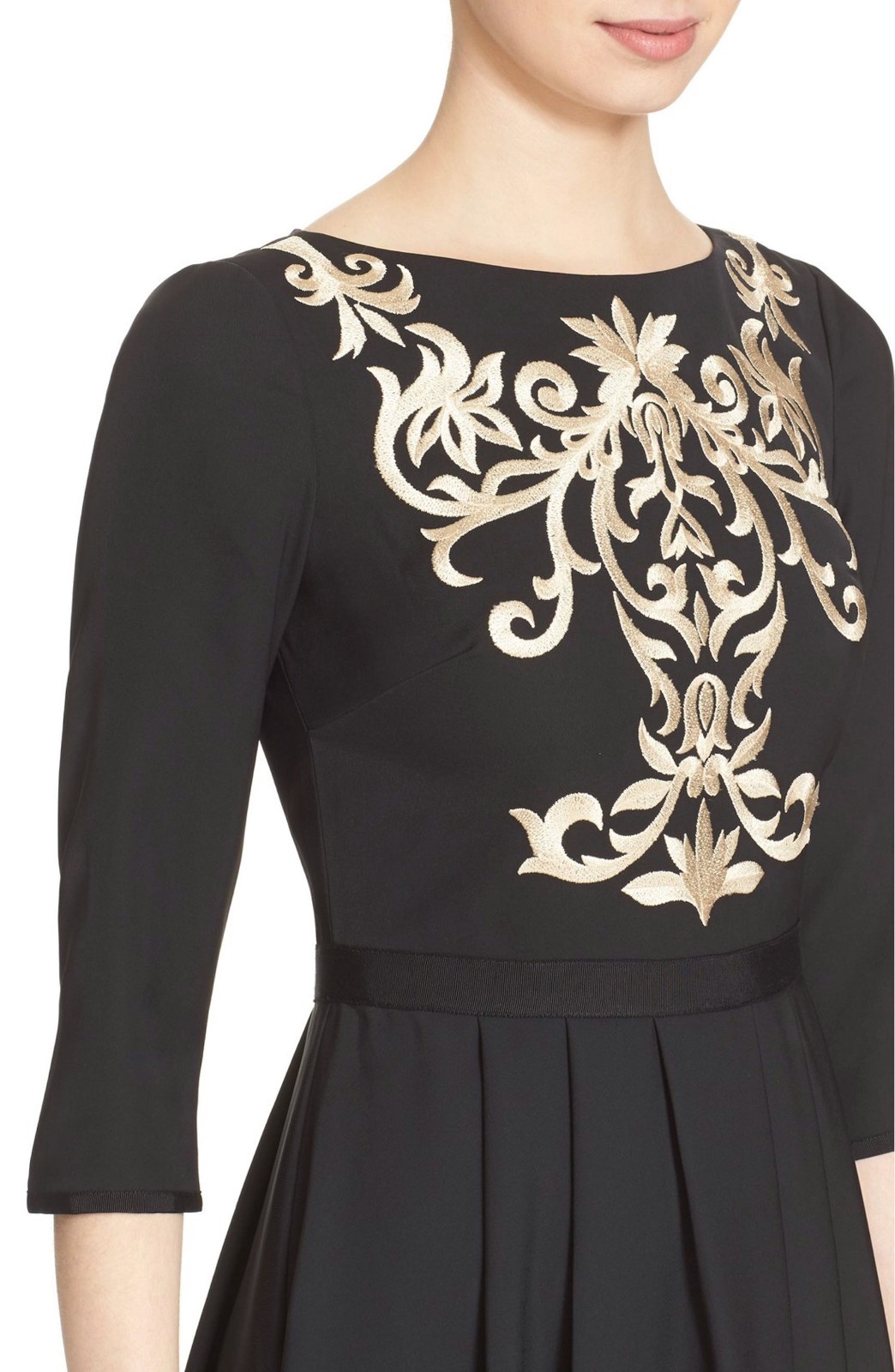 Pre-owned Ted Baker London Shamari Gold Embroidered Black Midi Dress Size 4 Tb1