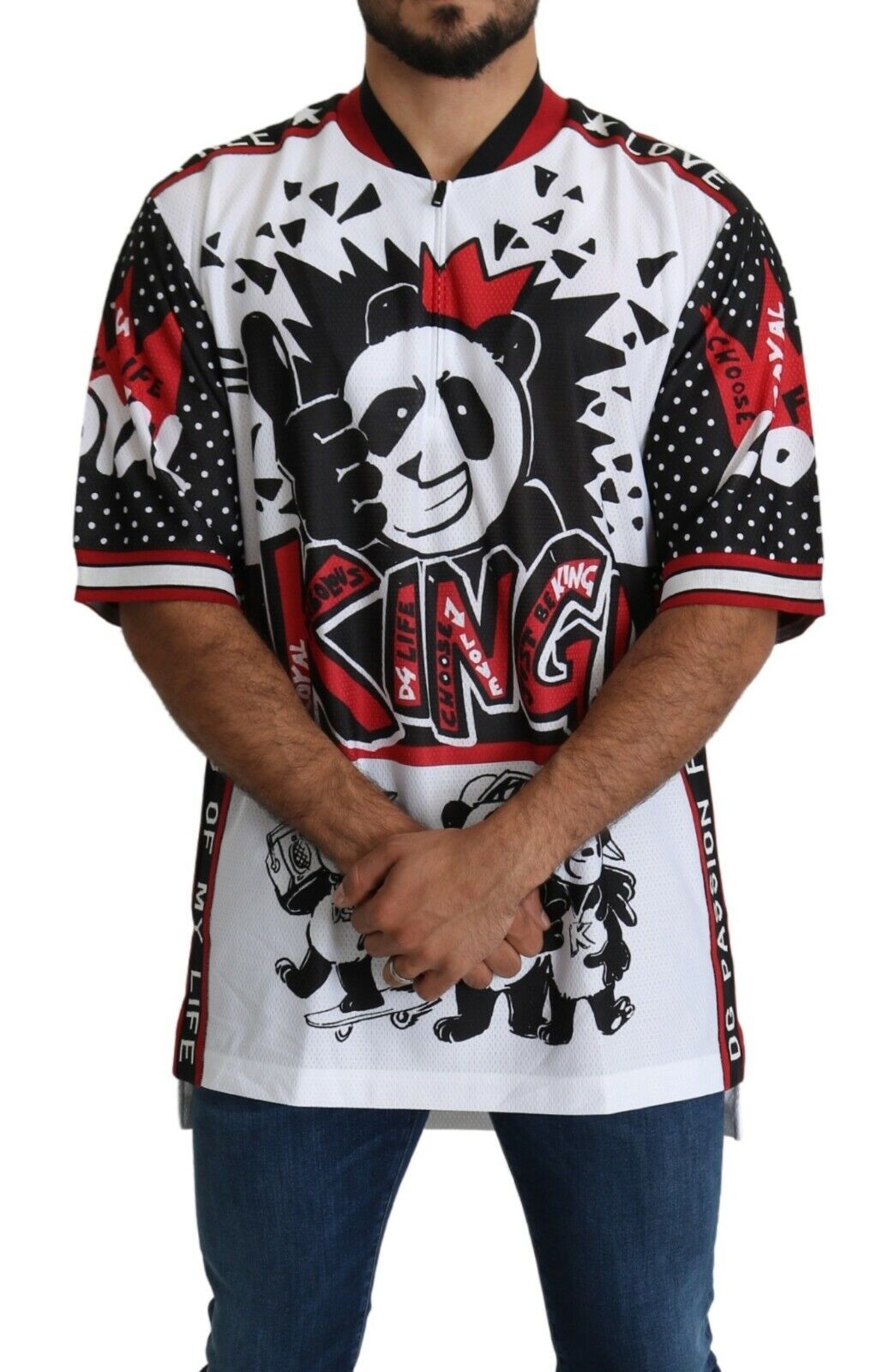 Pre-owned Dolce & Gabbana T-shirt White King Panda Top Polyester Mens S. It44 / Us34 / Xs