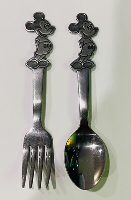 Vintage Walt Disney Stainless Fork & Spoon Mickey Mouse Set By Bonny Japan