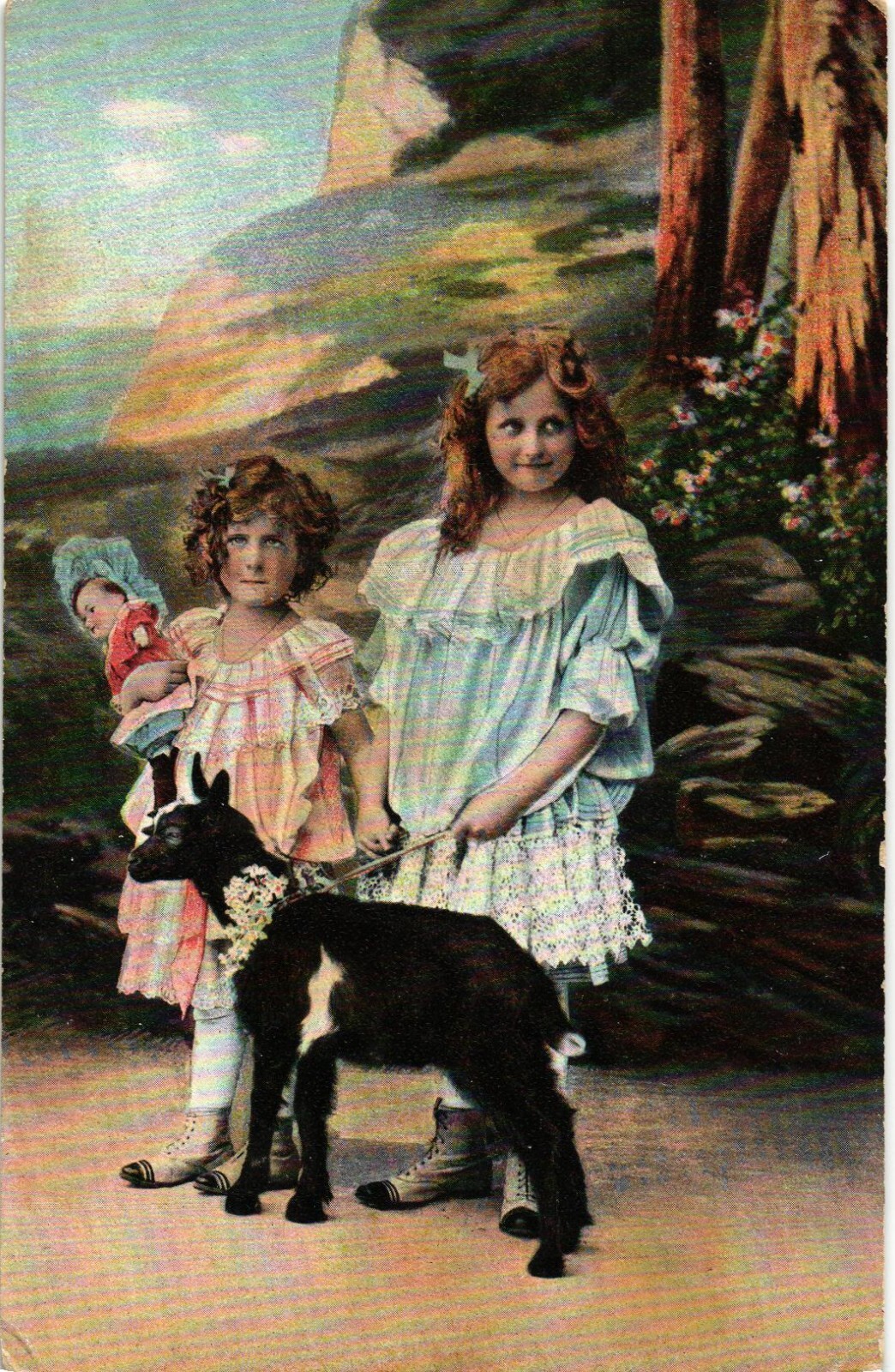 *アンティークポストカード　お人形とおままごとの少女たち Old postcard vintage girls and toy dolls (962) | eBay