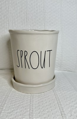 Rae Dunn SPROUT Ivory Planter/Flower Pot - 5.50 in H x 4.75 in W w/ tray NWT