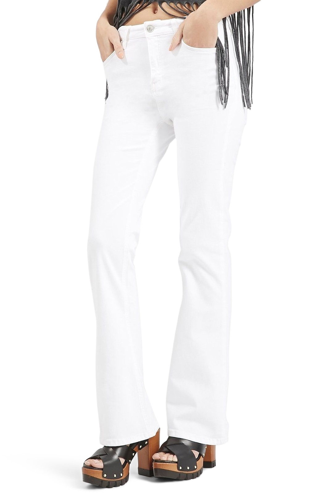 Topshop Moto Jamie Flare Jeans High Waisted Stretch Flare White Sz 10 US (30-31)