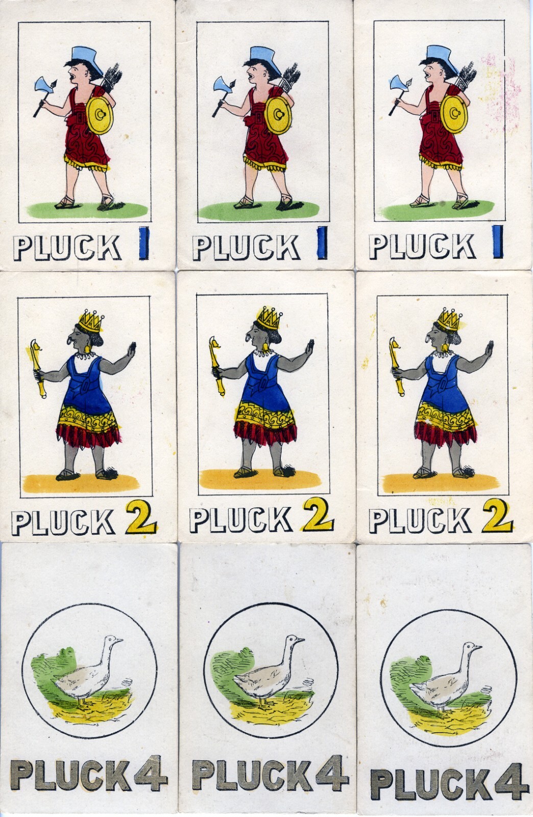 c1890 THE GAME OF PLUCKING THE GOOSE 47 CARDS PLUS RULES HAND