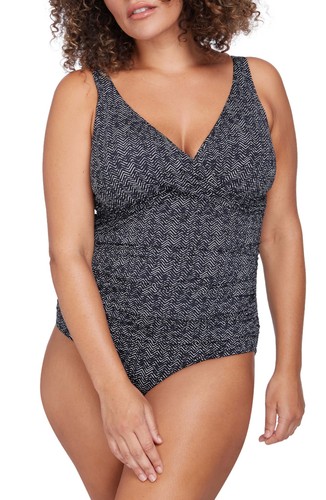 Artesands Zigzag Delacroix Cross Front One Piece Swimsuit US Plus SZ 20 Black