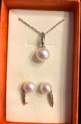 NIB Alwand Vahan Pearl & Diamond Necklace & Earrings Sterling Silver