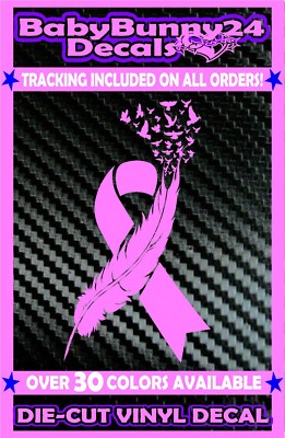 Cancer ribbon Bird feather feat Vinyl DECAL Sticker Car Truck breast suicide 